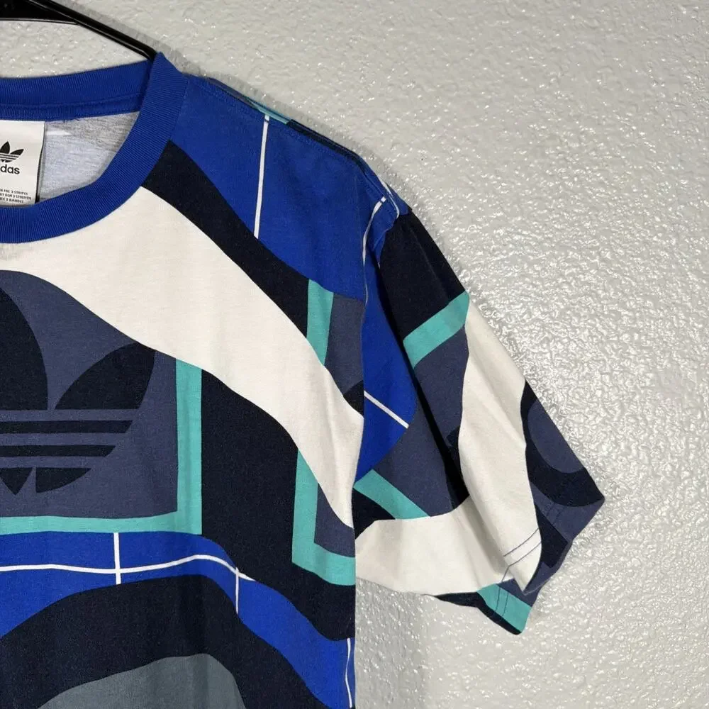 Adidas Originals Logo AOP Men's Medium T-Shirt Graphic Blue White Black